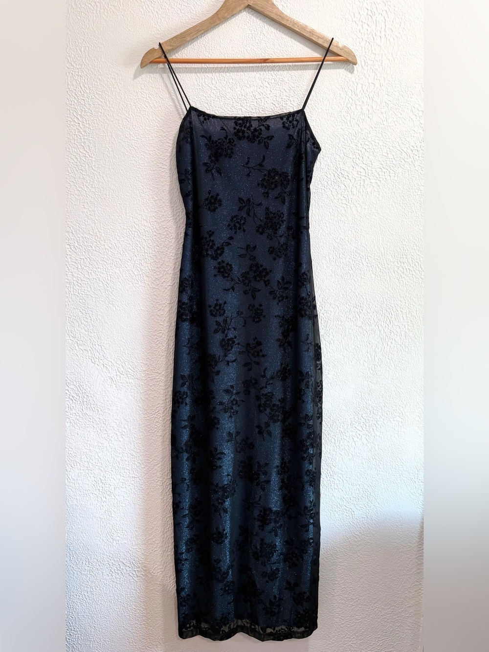 Vintage a fortiori 90s Glitter Floral Mesh Overlay Maxi Dress
